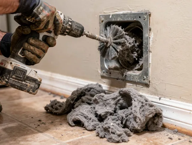 Certified Artesia Dryer Vent Cleaning technician performing dryer vent cleaning in Artesia